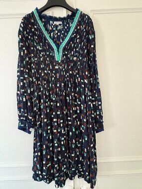 Poupette St Barth Abstract Print Mini Dress | Size Small | Navy/Teal